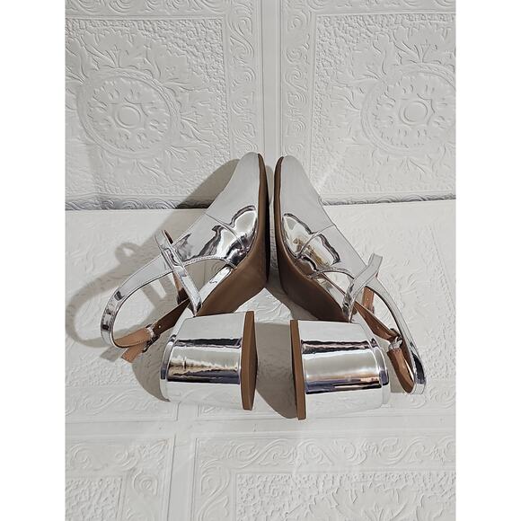 Sam and Libby Slingback Mary Jane Pumps Block Heel Womens 8 Silver - Picture 5 of 12